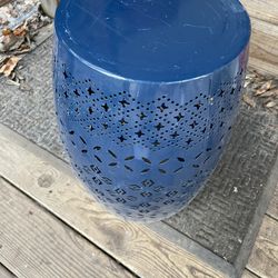 Navy Blue Perforated Metal Accent Stool / Table / Planter Stand