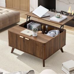 Fluted Lift Top Coffee Table with Large Hidden Compartment