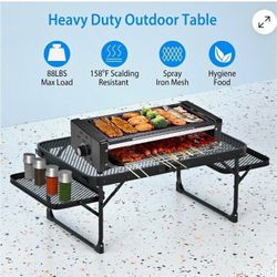 25" Portable Camping Table Aluminum Ultralight Folding Grill Table +2 Side Trays

