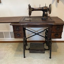 Antique White Rotary Sewing Machine & Cabinet 