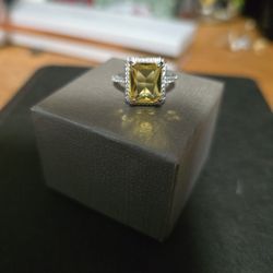 Size 6 Yellow Topaz Birthstone Ring With White Sapphire 925 Silver