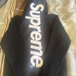 Black supreme satin appliqué hoodie 