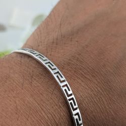7.5 " Sterling Silver Cut Out Greek Key Bangle Bracelet, Men and Women Thin Band Bracelet, Unisex Greek Key Jewelry Gift, Greek Jewelry