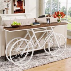 70.9-Inch Extra Long Console Table, Narrow Sofa Table with Bicycle Metal Base, Modern Industrial Entryway Table