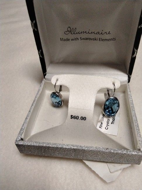 Illuminaire Crystal Blue Oval and Silver Plated  Earrings  New Price