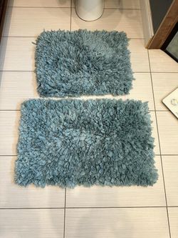 Set Of 3 Fluffy Bath Mats (Color Teal)