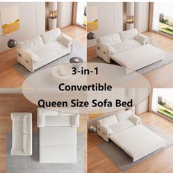 3-in-1 63.8" Queen Pull Out Sofa Bed, Convertible Sleeper Sofa with Side Storage