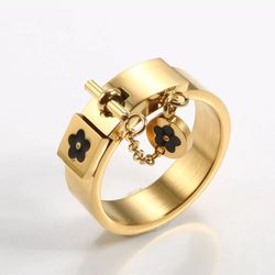 Ring flower chain lock luxury gold jewelry womens