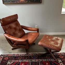 Mid Century Leather Recliner and Ottoman by Lied Mobler