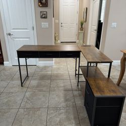 L-Shaped Computer Desk W/ Power Outlet Strip 