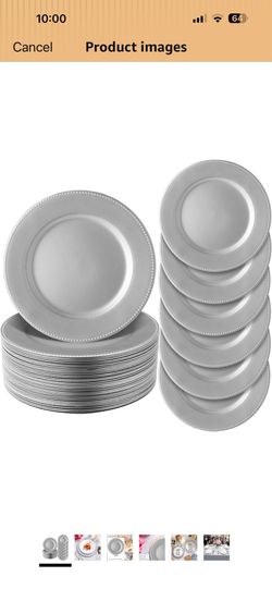 Pack Silver Charger Plates 13 Inch Plastic Beaded Round Charger Plates Wedding Table Decoration Reusable Dinner Plate Tray for Birthday Party Holiday 