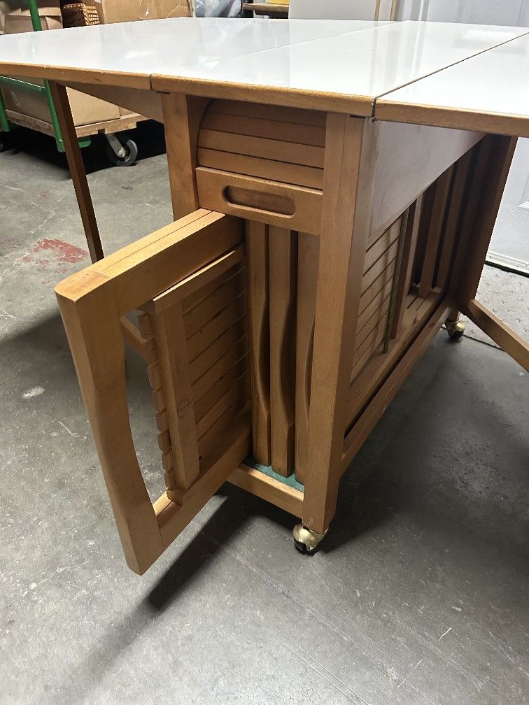 Vintage Folding Table w/ 4 Stow-Away Chairs