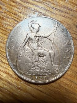 1921 ERROR PENNY COIN-1d BRITISH BRONZE COIN-KING GEORGE V - ONE PENNY COIN