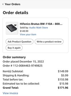 HIFONICS BRUTUS WIT BASS KNOB N CORD BW-110A 800WATTS UNDER SEAT SUBWOOFER