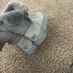 UGG Women's Upside Boots Gray, Lace-Up, Shearling Fur Suede, Size US 8