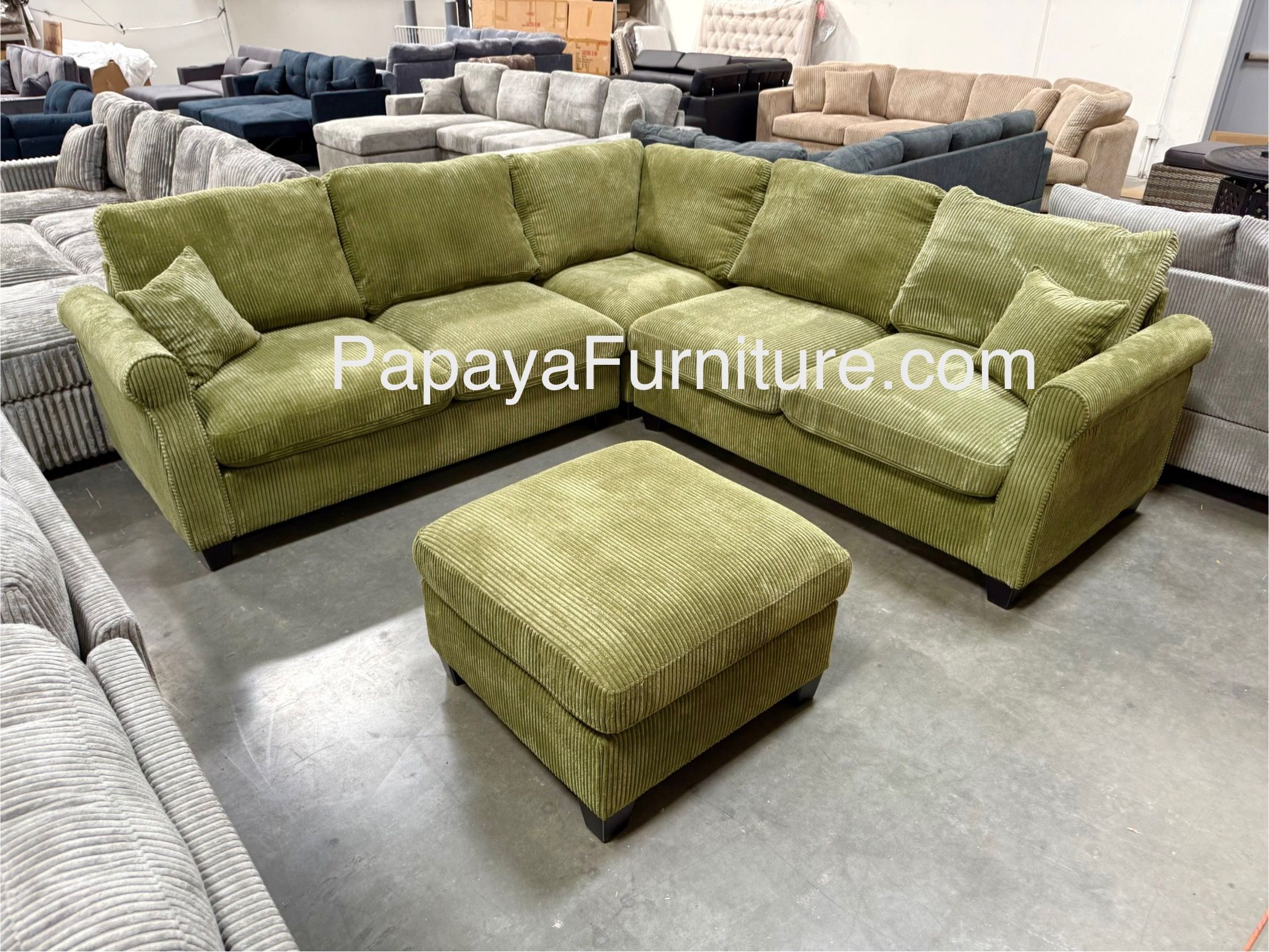 Green Sectional Sofa And Ottoman, Sage Sectional, Sectionals, Sofa, Couch, Living Room Sofa, Corduroy Sectional, Plush Sectional,Soft Plush Couch