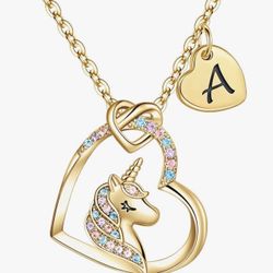 Hidepoo Stocking Stuffers for Teen Girls Kids - Colorful CZ Heart Pendant Initial Unicorn Necklaces for Girl Jewelry Birthday Gift Christmas Gifts for