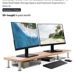 The Original Bamboo Dual Monitor Stand (As Seen On PBS) - 42 Inch Large Monitor Riser for Computer Screens, Laptop or TV - Desk Shelf Adds Storage Spa
