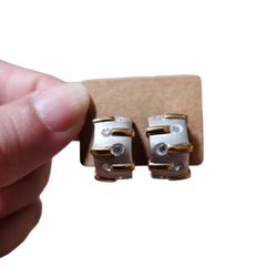 Vintage Jankou Silver Toned Gold Toned Bling Huggie Hoop Earrings .75"