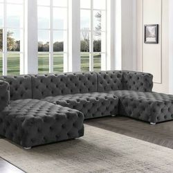 Cosmo Grey Velvet Sectional Sofa

