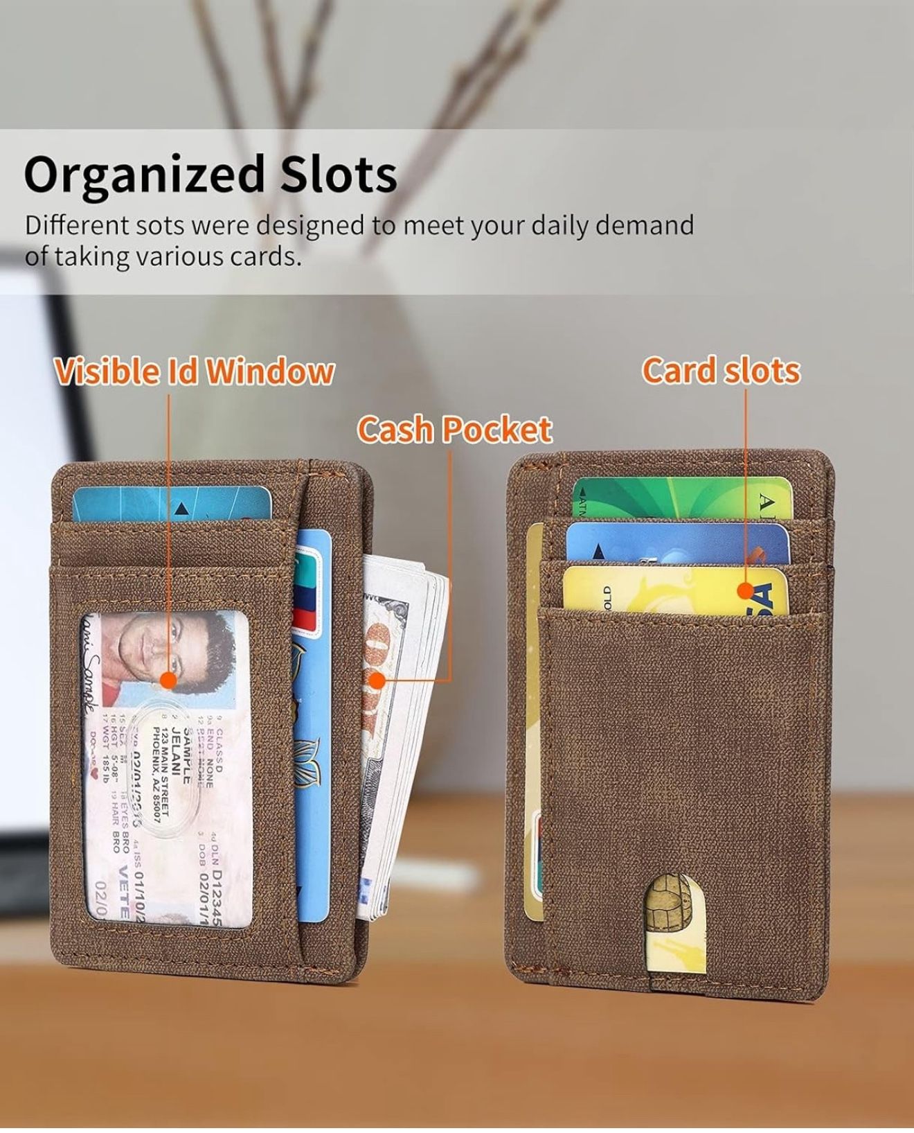 Slim Minimalist Wallet for Men, Front Pocket Wallets, RFID Blocking Wallet for Men and Women (Canvas-Brown)