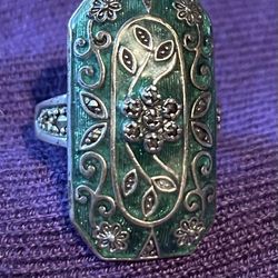 Sterling Silver Enamel/marcasite Ring