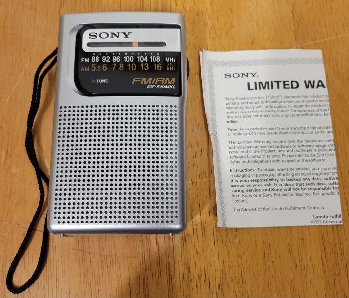 New Sony ICF-S10MK2 FM/AM 2 Band Pocket Radio Portable Compact W/ Carrying Strap
