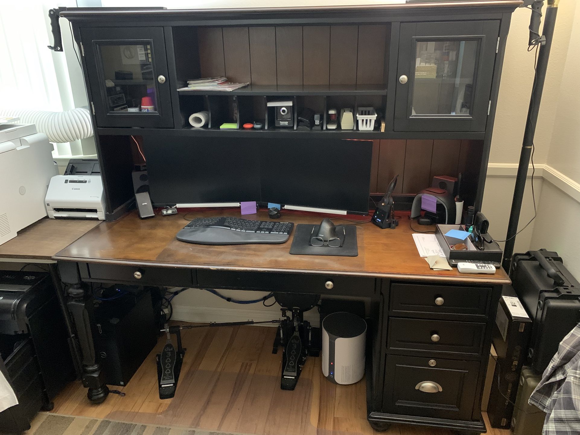 Ashley Brush Hollow Desk + Hutch – 68” – LED Backlight & Dual Monitor Mount Included