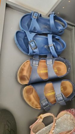Birkenstock kids sandals. Boys/girls. All blue is water shoes. Size child 10