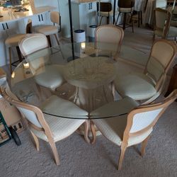 60" Table Top, Pedestal, & 6 Chairs