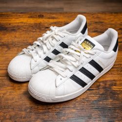 Adidas adidas Superstar Originals Men's White Black Leather Striped Logo Sneakers