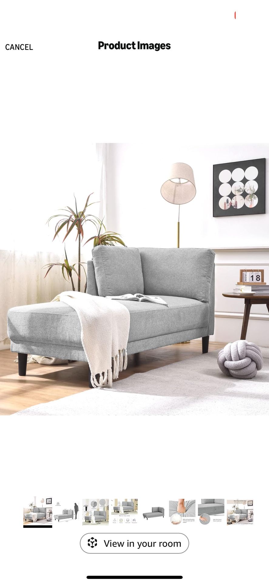 Merax 65 inch Modern Chaise Lounge with Left Arm in Grey