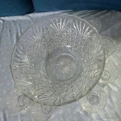 Punch Bowl Set/Salad Or Fruit Bowl - Arlington Pattern Clear Glass