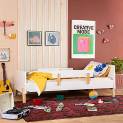 BRAND NEW IN BOX: dadada Fun Twin Bed w/ Safety Guardrails (White/Natural)