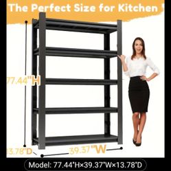 3000LBS Garage Shelf Storage Rack Heavy-duty Shelf 5-layer Metal Shelf Unit, Used For Garage Shelves 77 Inches High X 39 Inches Wide X 13 Inches Deep,