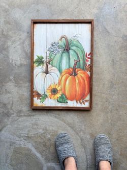Fall Pumpkin Wood Framed Wall Art