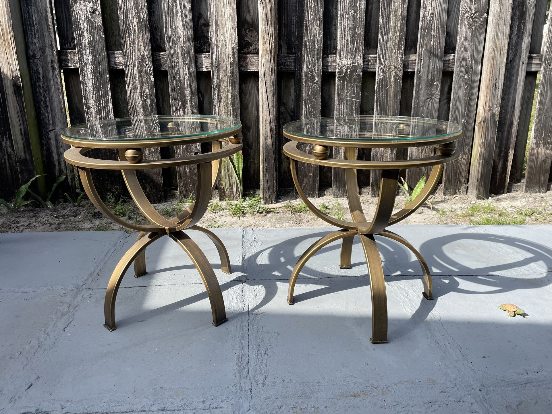 Two Metal Side Tables 18”1/2D X 21”H In Good Condition $30 Both Firm On Price