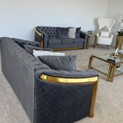 New 3 Velvet Gray Gold Sofas 