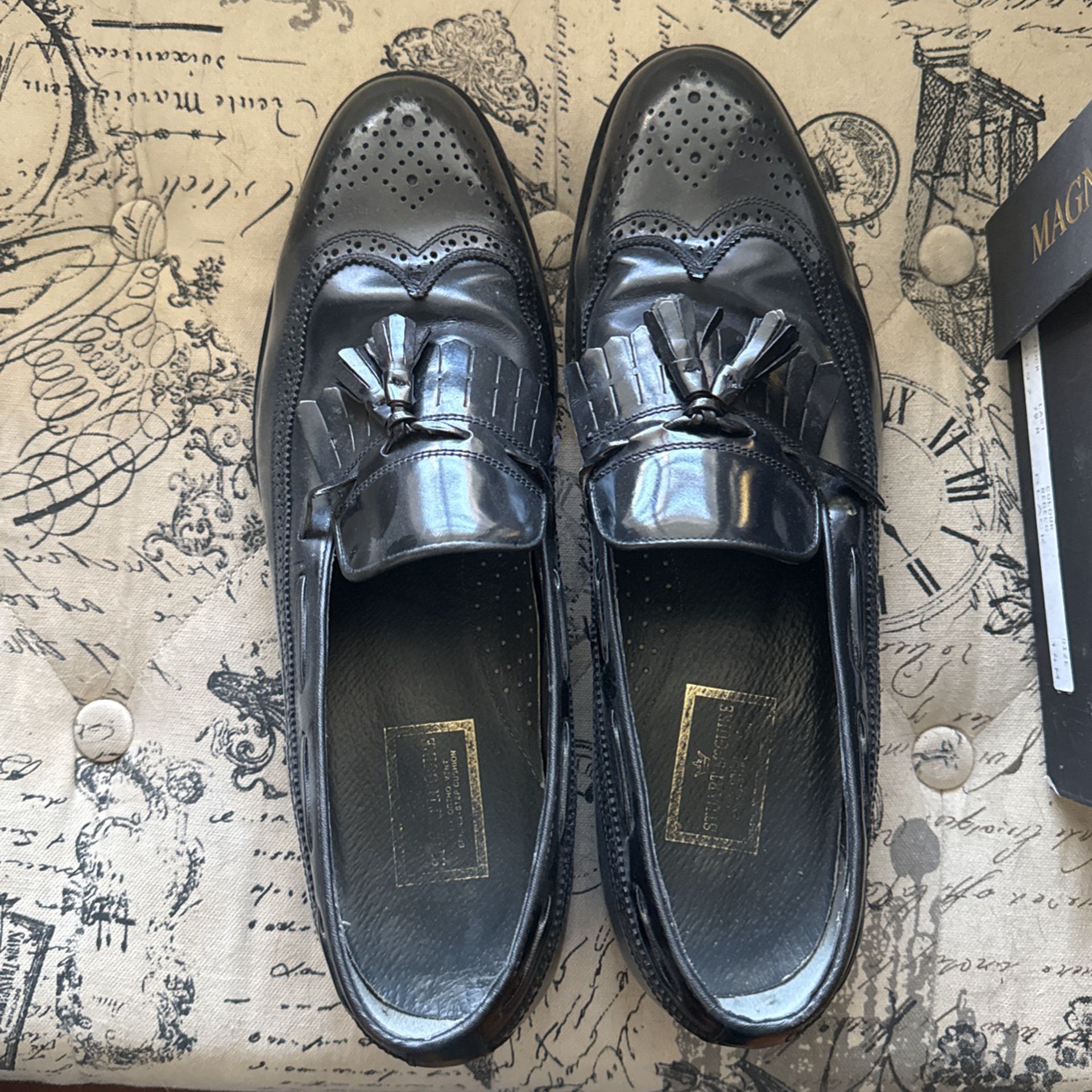 100% Leather Magnanni Black Dress Loafer shoes 14M