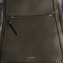 Calpak Womens Kaya Black Faux Leather Adjustable Strap Laptop Backpack