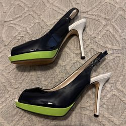 “Seahawk” Colors Peep Toe Sling Heels 6.5