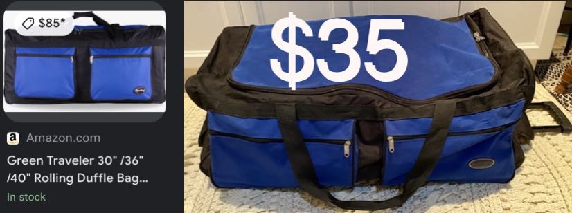 $35 Green Traveler 36" Rolling Duffle Bag Travel Wheeled Luggage Suitcase