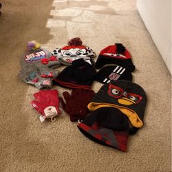 7 Kids Winter Hats, 4 Pairs Kids Gloves