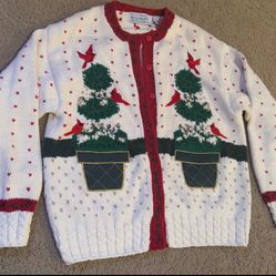 VTG National Wildlife Federation Women Cardigan Sweater LG Christmas Cardinals