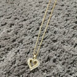 14k Gold Necklace With 14k Gold Diamond Heart Pendant 
