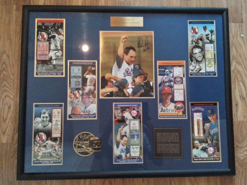 NOLAN RYAN HOF '99 '7 NO HITTERS' Signed Framed TICKET Display Rangers/Astros/Angels w/COA!