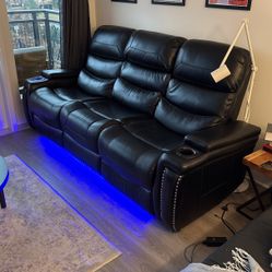 Three Seat Leather Couch With Recliner Great Condition