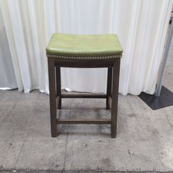 Green Upholstered Counter Stool with Nailhead Trim