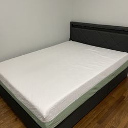 Queen size Gray fabric bed frame and mattress