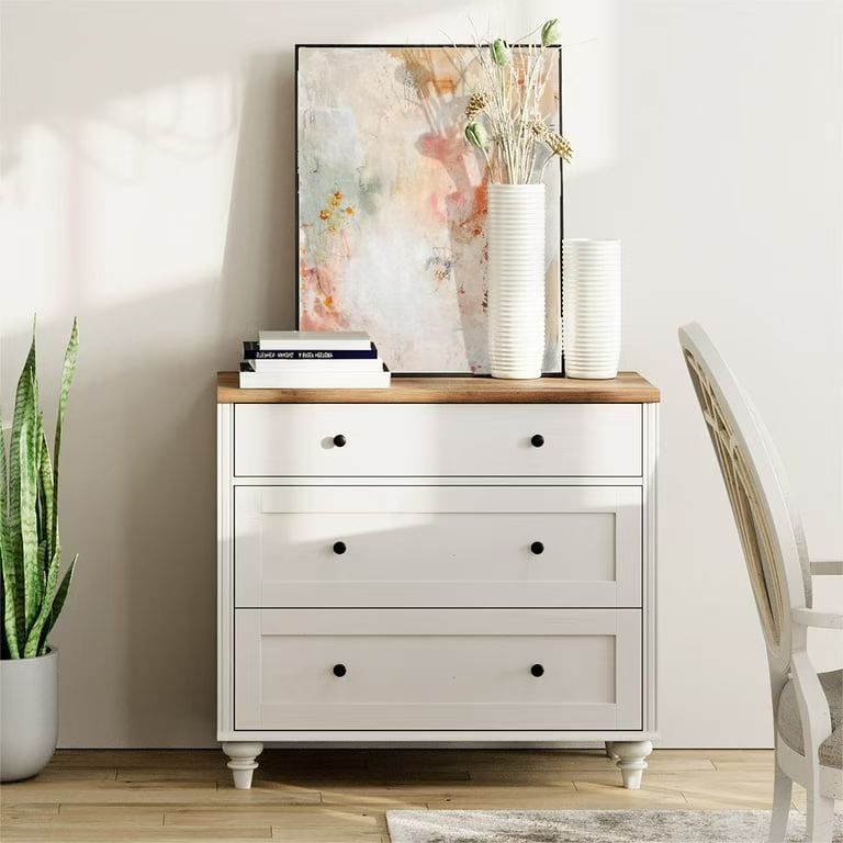 3 Drawer Dresser for Bedroom, White Kids Dressers Wood Mid Century Modern Closet Storage Organizer ，$120